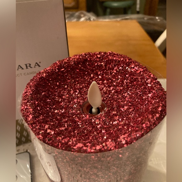 NWT LUMINARA Glitter Candle Pillar 5” tall RED ROSE PINK New in box Flameless! - Picture 3 of 8